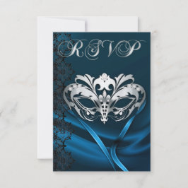 Silver Masquerade Blå Juvelbesatt RSVP Inbjudan
