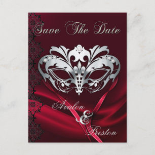 Silver Masquerade Röd Juvel Spara Datum Vykort