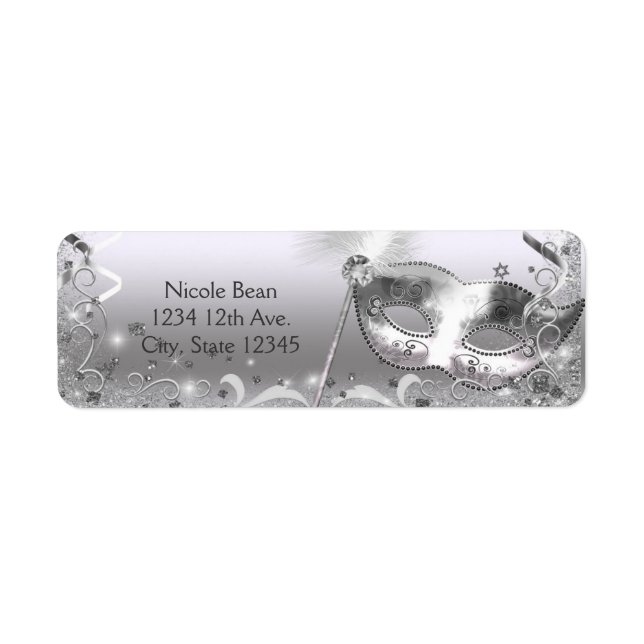 Silver Masqueramasken Elegant Boll Födelsedagsfest Returadress Etikett (Framsidan)