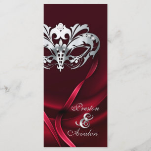 Silver MasqueraRed Jeweled Bröllopsprogram Program