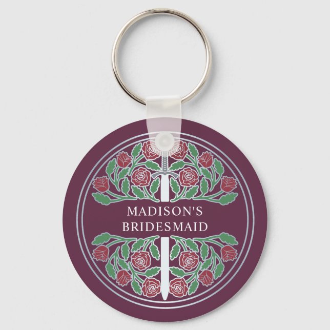 Silver Mauve Blommig Brudtärna Kunglig Bröllopspre Nyckelring (Framsida)