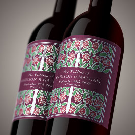 Silver Mauve Royal Medeltida Blommig Svärd Bröllop Vinflaska Etikett