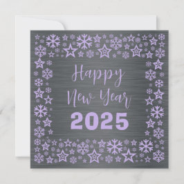 Silver mauve Square wish card with golden stars Julkort