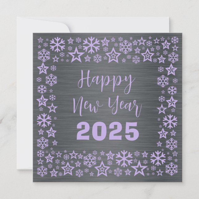 Silver mauve Square wish card with golden stars Julkort (Framsida)