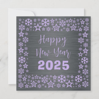 Silver mauve Square wish card with golden stars Julkort