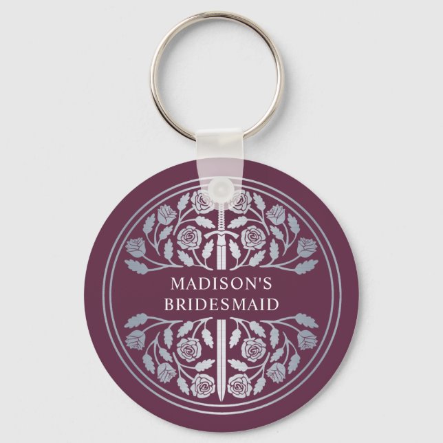 Silver Mauve Svärd Brudtärna Kunglig Bröllopsprese Nyckelring (Framsida)