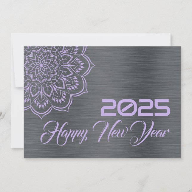 Silver mauve wish card New Year with mandala Julkort (Framsida)