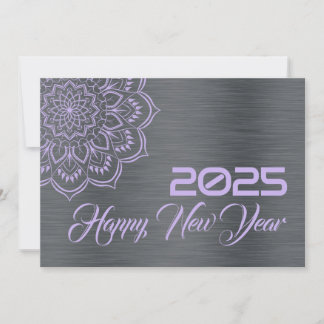 Silver mauve wish card New Year with mandala Julkort