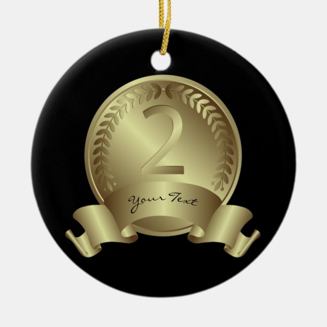 Silver Medal & Anpassningsbar text utmärkelse vinn Julgransprydnad Keramik (Framsidan)