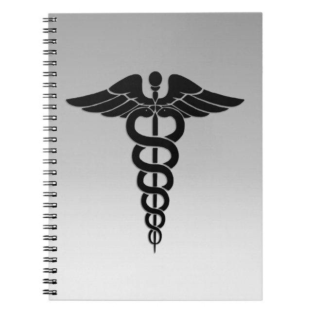 Silver Medical Caduceus Anteckningsbok Med Spiral (Framsidan)