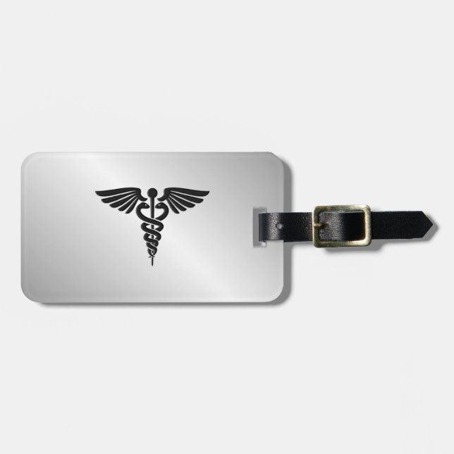 Silver Medical Caduceus Bagagebricka (Horisontell Framsida)
