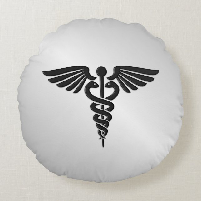 Silver Medical Caduceus Rund Kudde (Framsidan)