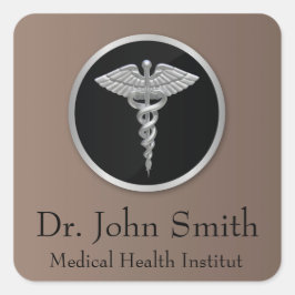 Silver Medical Caduceus - Sticker Fyrkantigt Klistermärke