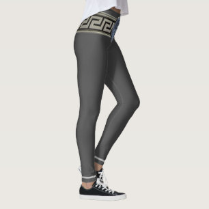 Silver Medusa Grekisk Nyckel på Grå Elegant Leggings