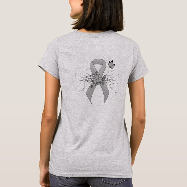 Silver-medvetandegörandeband med fjäril t shirt (Baksida)