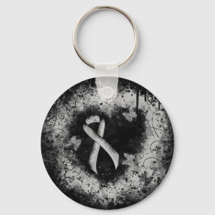 Silver-medvetandegrad Ribbon Grunge Heart Nyckelring