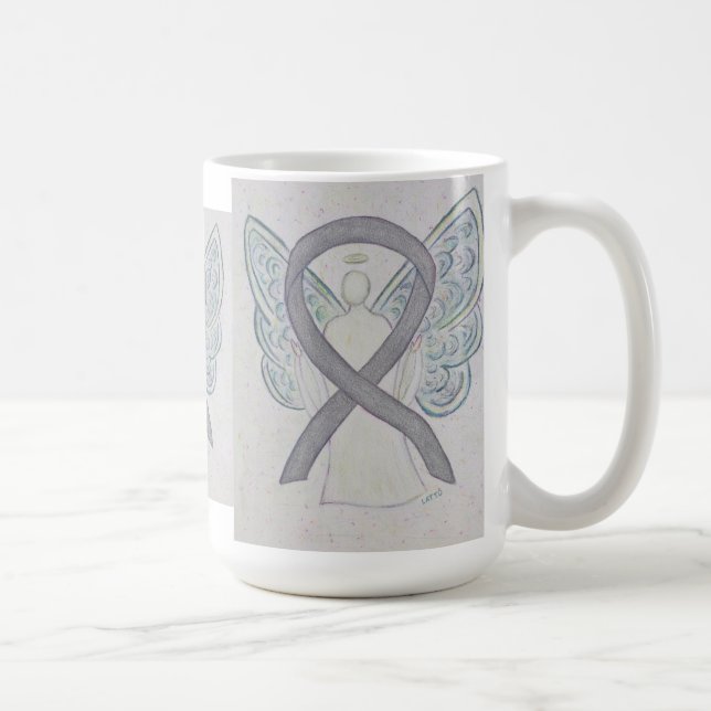 Silver-medvetenhet Ribbon Angel Art Mugg (Höger)