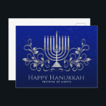 Silver Menorah Swirl Ornament Lycklig Hanukkah  Vykort<br><div class="desc">Silver Menorah Swirl Ornament Lycklig Hanukkah</div>