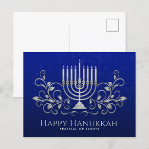 Silver Menorah Swirl Ornament Lycklig Hanukkah Vykort
