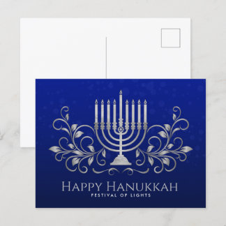 Silver Menorah Swirl Ornament Lycklig Hanukkah Vykort