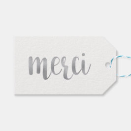 Silver "merci"-favorittaggar, folie, vågrät presentetikett