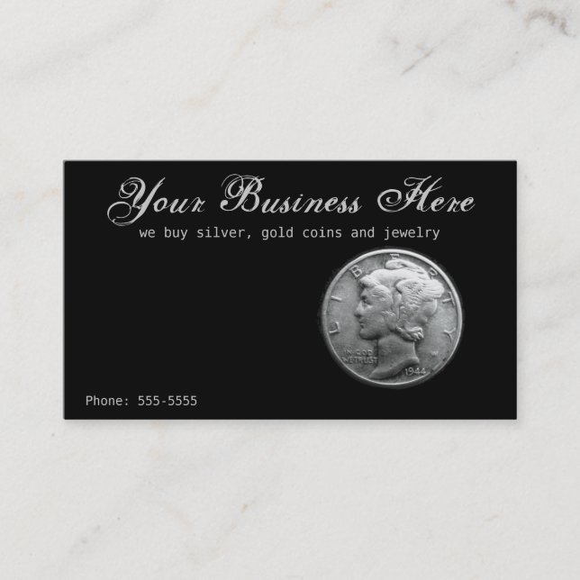 Silver Mercury Dime Buy Sell Mynt Precious Metall Visitkort (Framsida)