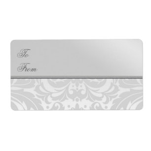 Silver Metall Damask-julklappsetikett Märkre Fraktsedel