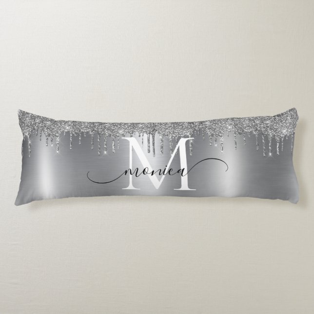Silver Metall Glitter driver Monogram Namn Kroppskudde (Framsidan)