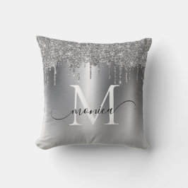 Silver Metall Glitter driver Monogram Namn Kudde