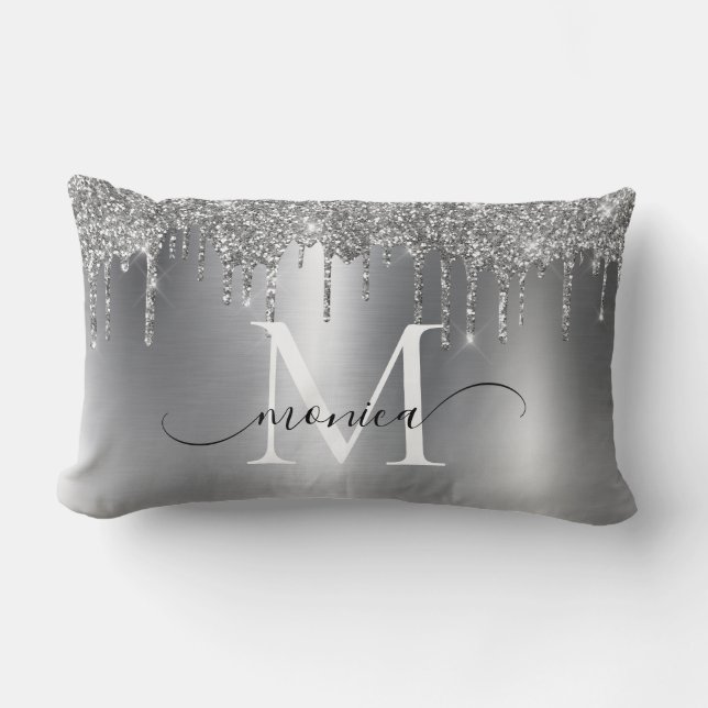 Silver Metall Glitter driver Monogram Namn Lumbarkudde (Framsida)