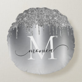 Silver Metall Glitter driver Monogram Namn Rund Kudde