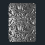 Silver metall med graverat utseende abstrakt grått iPad mini skydd<br><div class="desc">En abstrakt i silver blommigt,  metall,  hade ett gravt utseende. En elegant,  modern maskulin design. I färg av grått,  silver och svart.</div>