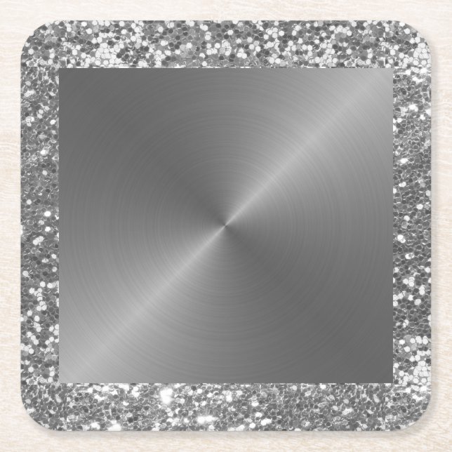 Silver Metall Se Glitter Metallic Underlägg Papper Kvadrat (Framsidan)