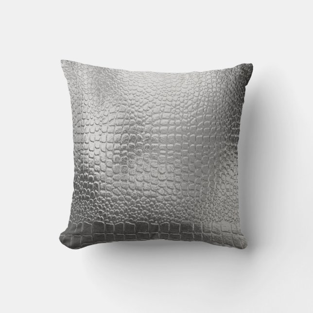 Silver Metall Titta på Snakeskin Exotic mönster Th Kudde (Framsida)