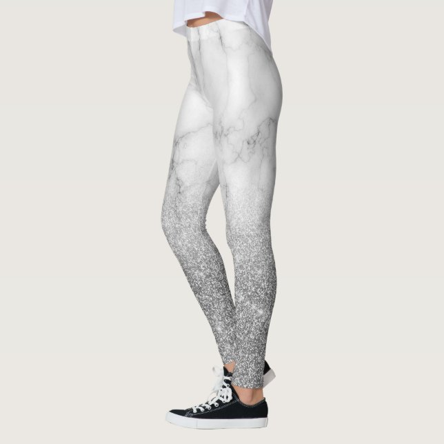 Silver Metall Unika Glitter Gnistra  Marble Ombre Leggings (Vänster)