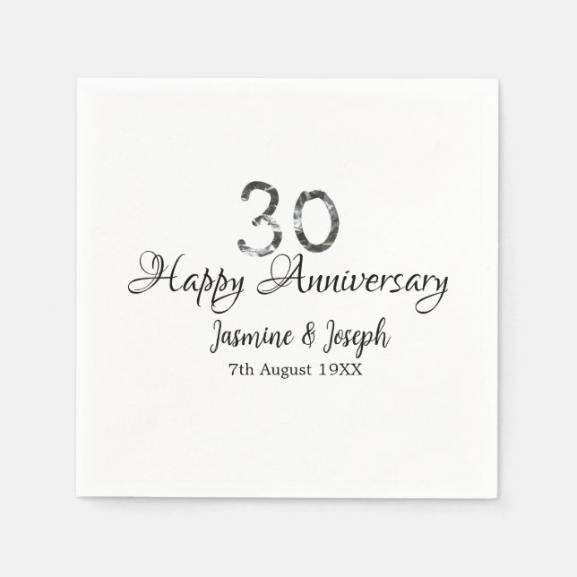 Silver Metallic 30:e Lycklig-årsdagen, lägg till n Pappersservett (Framsidan)