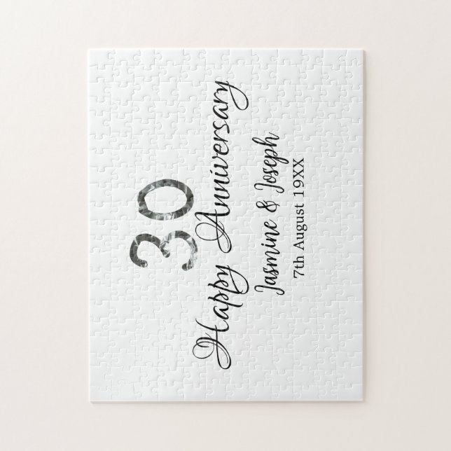 Silver Metallic 30:e Lycklig-årsdagen, lägg till n Pussel (Vertikal)