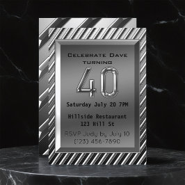 Silver Metallic 40 Birthday Inbjudningar