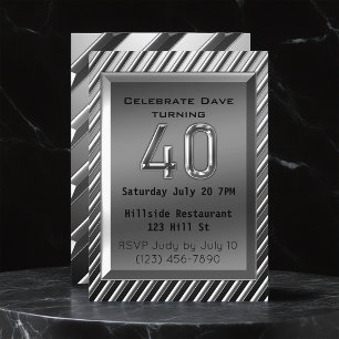 Silver Metallic 40 Birthday Inbjudningar