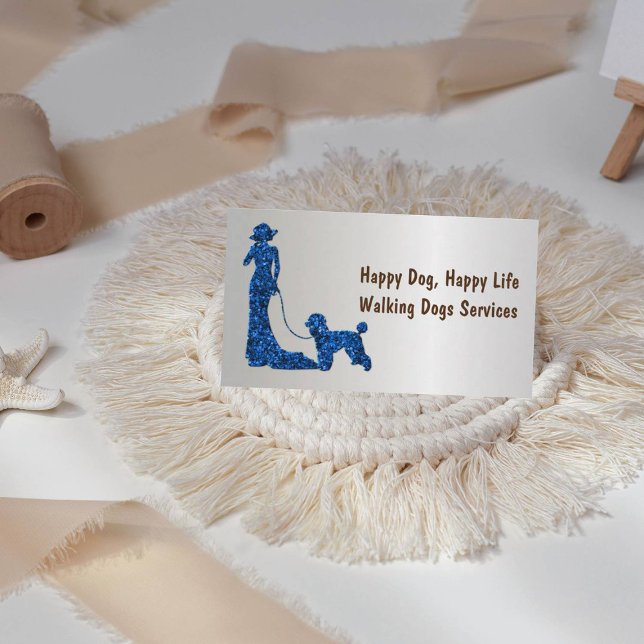 Silver Metallic Blue Glitter Dam med Hund Visitkort (Skapare uppladdad)