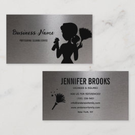 Silver Metallic Cleaning Service Housekeeper Maid Visitkort