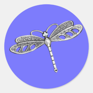 Silver Metallic Dragonfly Runt Klistermärke