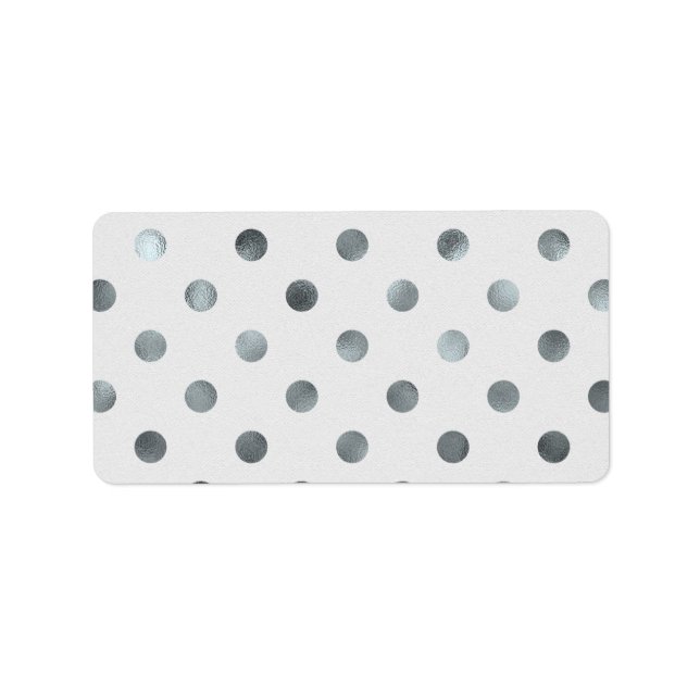 Silver Metallic Faux Foil Large Polka Dot Grått Adressetikett (Framsidan)