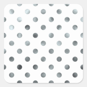 Silver Metallic Faux Foil Polka Dot White Fyrkantigt Klistermärke