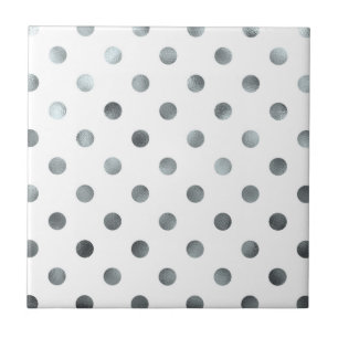 Silver Metallic Faux Foil Polka Dot White Kakelplatta