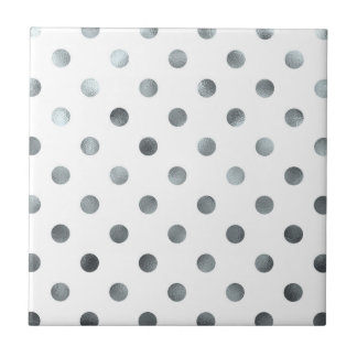 Silver Metallic Faux Foil Polka Dot White Kakelplatta