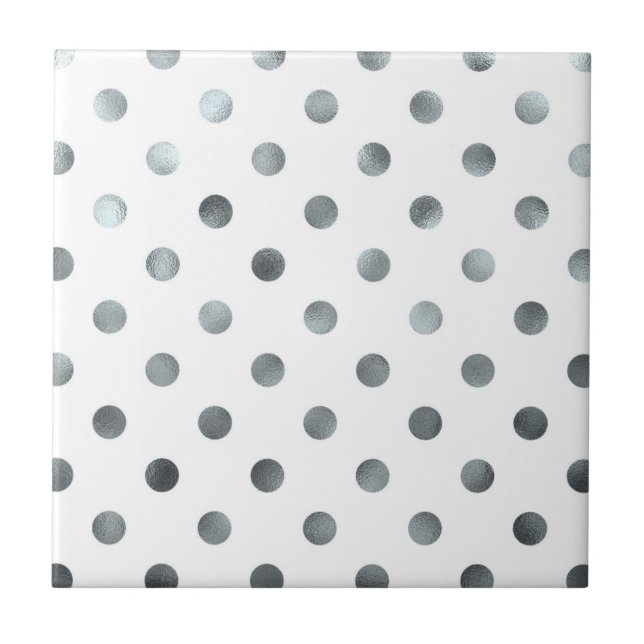 Silver Metallic Faux Foil Polka Dot White Kakelplatta (Framsidan)