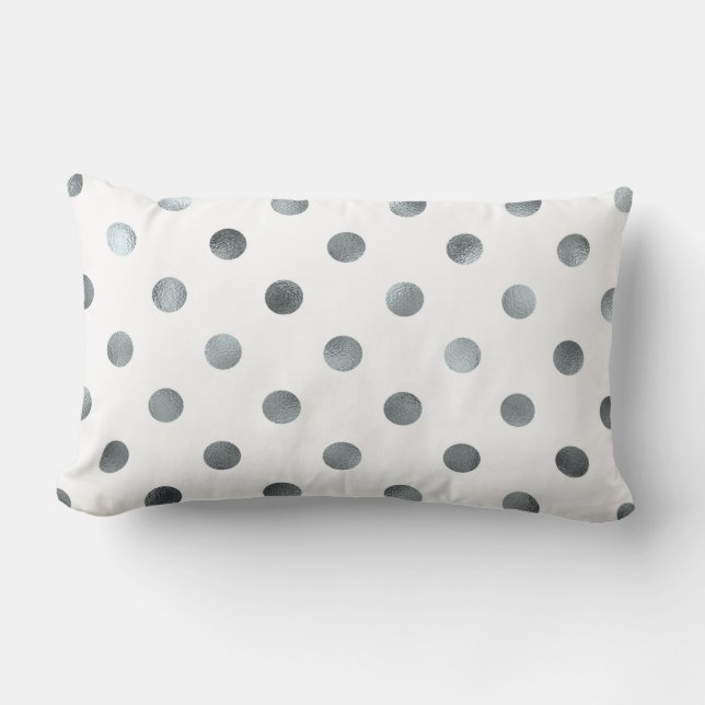 Silver Metallic Faux Foil Polka Dot White Lumbarkudde (Framsida)