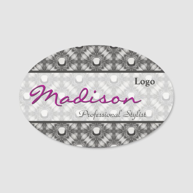 Silver Metallic Flowers och Gemstones Namn bricka Namnbricka (Framsida)