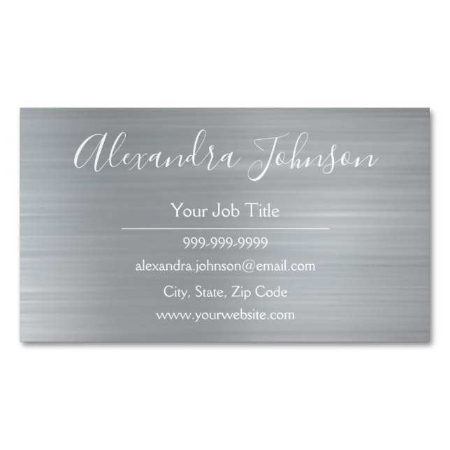 Silver Metallic Foil Modern Professionell Magnetiska Visitkort (Framsida)